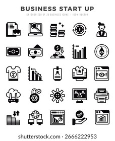 Ícones de inicialização de negócios definidos. Ilustração vetorial.