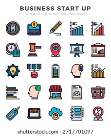 Conjunto de iconos de inicio de negocio. Ilustración vectorial.