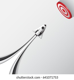Business start up idea concept with rocket to target on white background.Vector illustration.