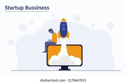 Business start up idea template. Start up rocket idea. New business project start up, launching new product or service in flat design