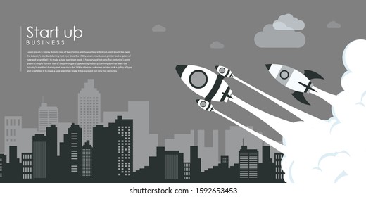 Business start up idea template. Start up rocket idea. New business project start up, launching new product or service in flat design