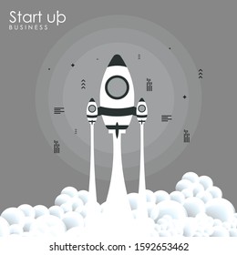 Business start up idea template. Start up rocket idea. New business project start up, launching new product or service in flat design