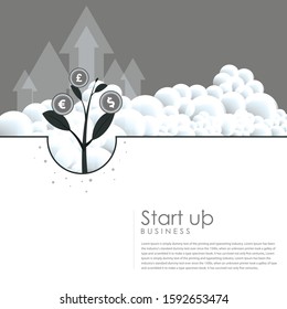 Business start up idea template. Start up rocket idea. New business project start up, launching new product or service in flat design