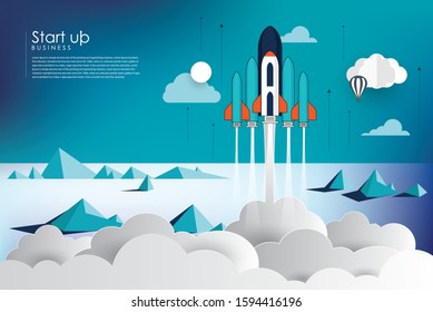 Business start up idea template. Start up rocket idea. New business project start up, launching new product or service in flat design
