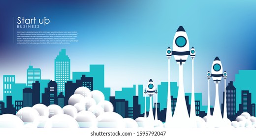 Business start up idea template. Start up rocket idea. New business project start up, launching new product or service in flat design