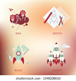 Business start up idea template. Start up rocket idea. New business project start up, launching new product or service in flat design