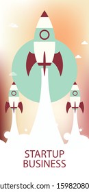 Business start up idea template. Start up rocket idea. New business project start up, launching new product or service in flat design