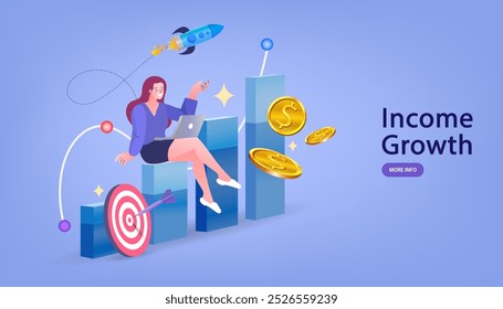 A empresa começa a lançar foguete com computador e servidor. Conceito de coaching e mentoreamento de start-ups. Inicialização bem-sucedida da inicialização. Planejamento financeiro, ideia, estratégia, gerenciamento. ilustração vetorial.