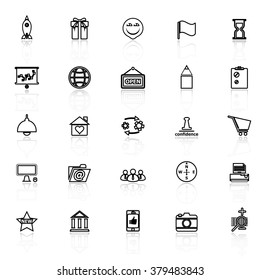 Business start up line icons with reflect on white, stock vector