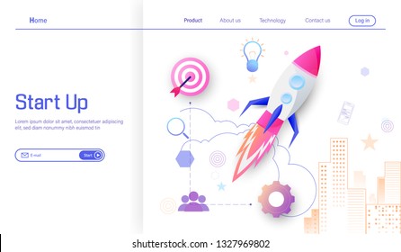 Business Start up modern flat design concept, Launch space rocket to target for success more of business vector