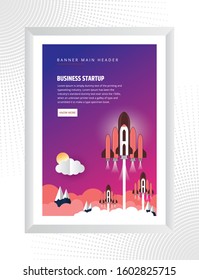 Business start up poster template. Start up rocket idea. New business project start up