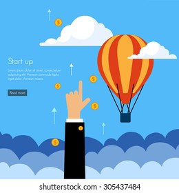 Business start press flat design infographics process concept template vector banner illustration