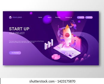 Business Start Up responsive landing page or banner design, illustration of new entrepreneurs working for their startup growth or success.