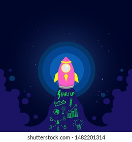 Business Start Up rocket Concept,icon Start Up Business concept vector flat illustration  design