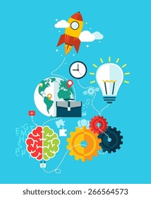Business Start, Rocket Launch Concept Movement of  Working Process, Brainstorming