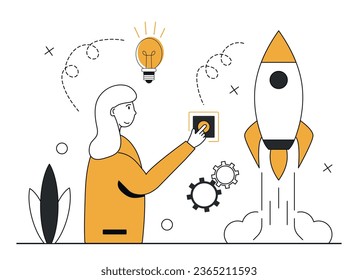 Business start up scene. Сharacter opens and runs his first business. Concept of entrepreneurship, business startup and opportunities.Vector illustration.