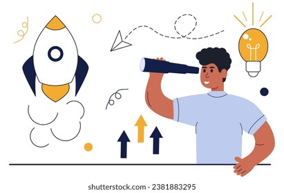 Business start up scene. Сharacter opens and runs his first business. Concept of entrepreneurship, business startup and opportunities.Vector illustration.