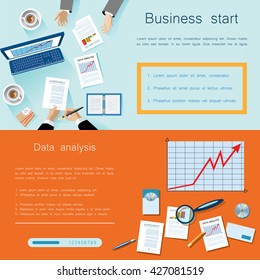Business start in teamwork. Business concept of brainstorming. data analysis and teamwork. For posters, brochures, handouts and illustration business articles.