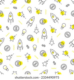 Business start up, project start up, successful idea presentation concept seamless pattern. Vector illustration