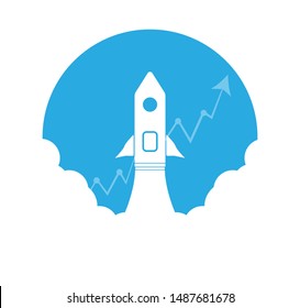 Business start up. Sky rocket growth idea concept. Rocket ship in a flat style. Successful goal concept with rocket launch. Vector illustration.
