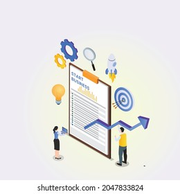 Business startup 3d isometric vector illustration concept for banner, website, landing page, ads, flyer