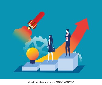 Business With Startup Accelerator. Flat Vector Illustration Concept