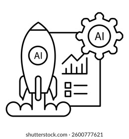 Business Startup Ai Automation Launch Vector Icon design with Editable Stroke