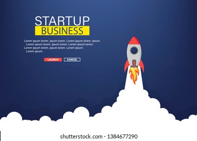 Business startup banner with rocket. Rocket in space. Business background. Vector illustration