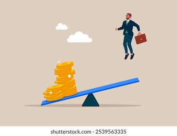 Business startup or capital funding to start new company. Businessman flying up receiving financial assistance. Flat vector illustration