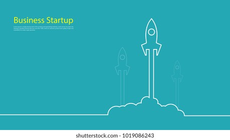 business startup competition
banner concept Rocket  Vector and illustration flying rocket.Space travel to the moon.Space rocket launch.Project start up Solar System and text space