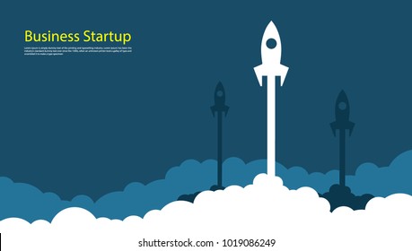 business startup competition
banner concept Rocket  Vector and illustration flying rocket.Space travel to the moon.Space rocket launch.Project start up Solar System and text space