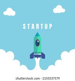 Business startup competition banner concept rocket flying. -  Vector.