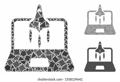 Business startup composition of bumpy items in various sizes and color tints, based on business startup icon. Vector abrupt elements are united into composition.