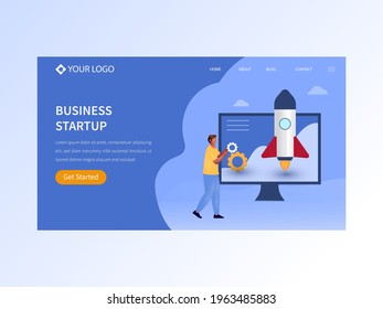Business Startup Concept Based Landing Page In Blue Color For Company Growth And Success.