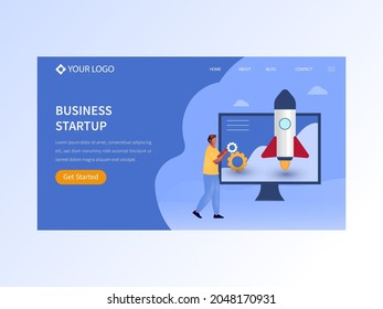 Business Startup Concept Based Landing Page In Blue Color For Company Growth And Success.
