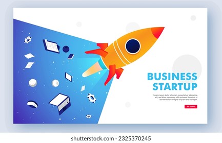 Business Startup Concept Based Landing Page with Successful Launching Project of Rocket.