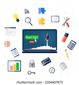 Business startup concept with flat icons set