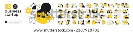 Business Startup Concept illustrations. Collection of scenes with people building new business, planning strategy, generating ideas. Vector illustration