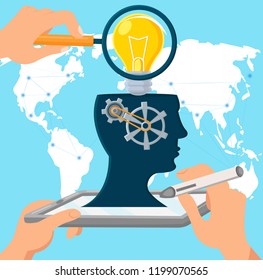 Business Startup Concept. New Idea for Business Development. Start Up Technology all over World. Innovation Process of birth of Idea. Model of International Business. Vector Flat Illustration.