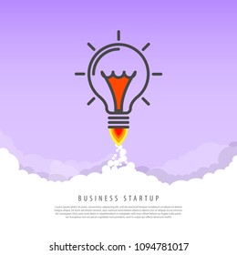 Business startup concept. Rocket in the clouds. Vector illustration