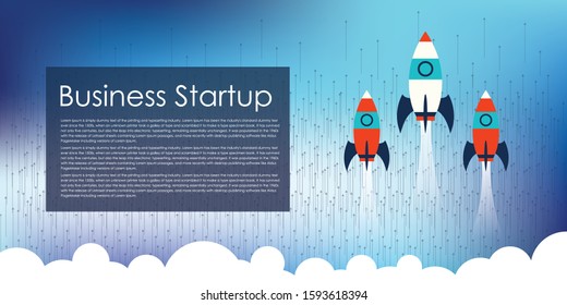 Business Startup Concept With The Rocket. Flat Design. Vector illustration