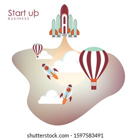 Business Startup Concept With The Rocket. Flat Design. Vector illustration