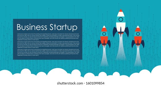 Business Startup Concept With The Rocket. Flat Design. Vector illustration