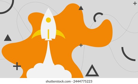 Business startup concept with rocket launch. Business project startup process, idea trough planning and strategy. Vector illustration.