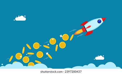 Business startup concept. Rocket launches from a coin. vector 
