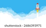 Business Startup Concept. Rocket space ship take off. Rocket launches in space flying. Vector illustration.