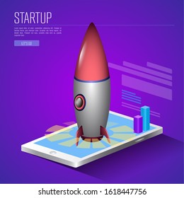 Business startup concept with a rocket - Vector