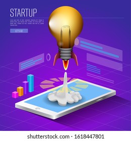 Business startup concept with a rocket - Vector