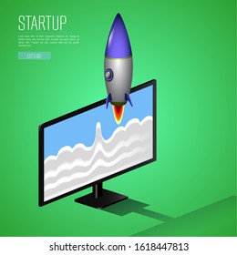 Business startup concept with a rocket - Vector