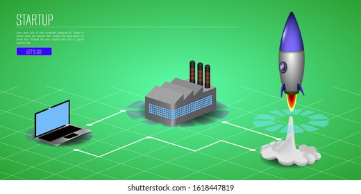 Business startup concept with a rocket - Vector